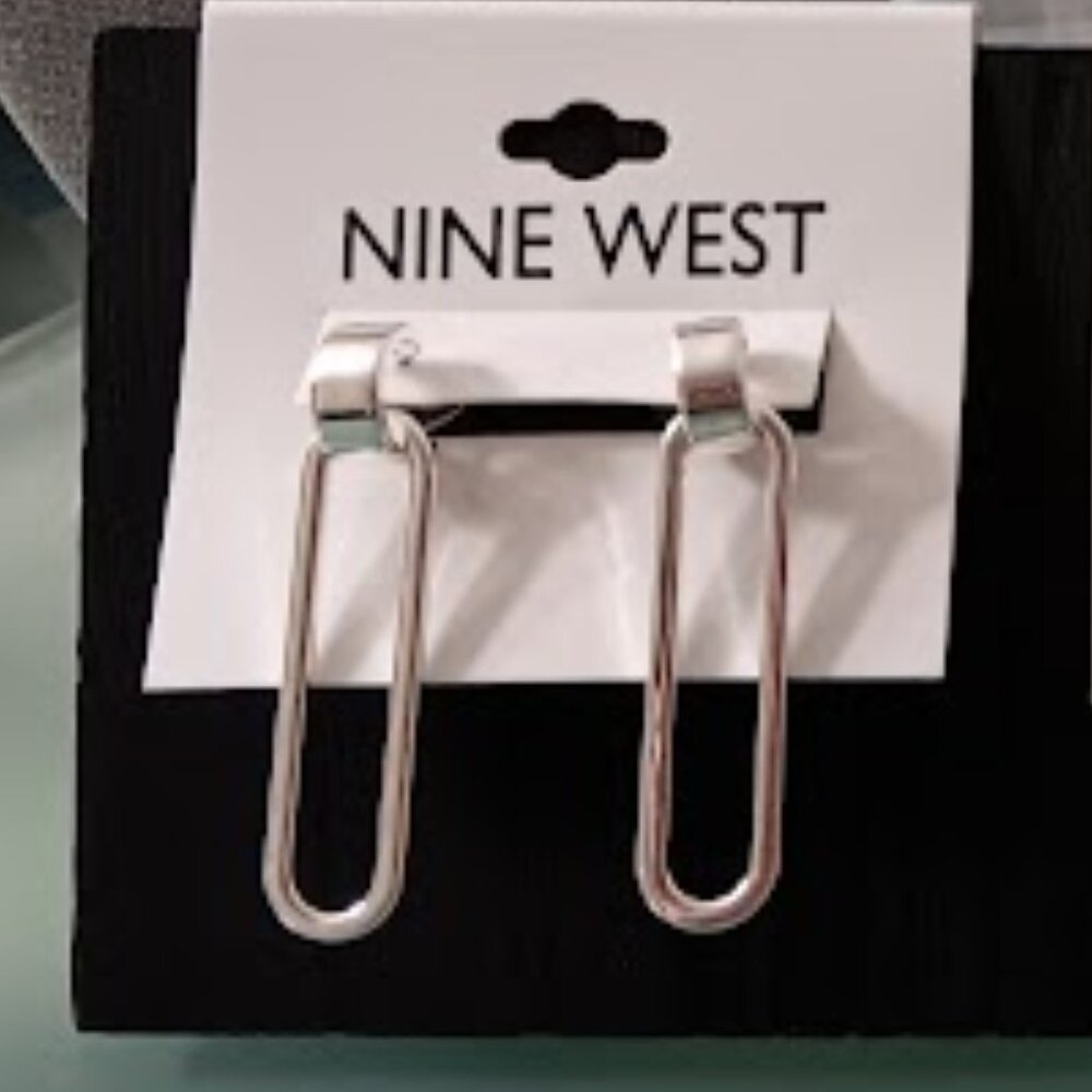 NINE WEST Mod/Contemporary Silver Long Skinny Oval Door Knocker Earrings**NEW! - Picture 2 of 2